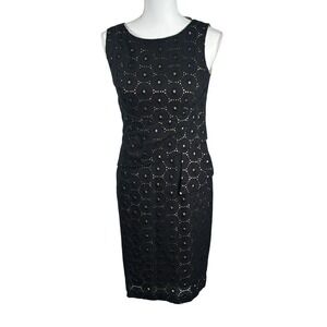 DAVID MEISTER | Black Sleeveless Macrame Embroidered Cocktail Sheath Dress 4